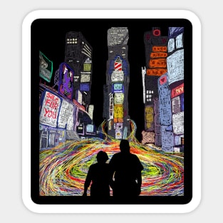 silhouette of parents in times square Sticker